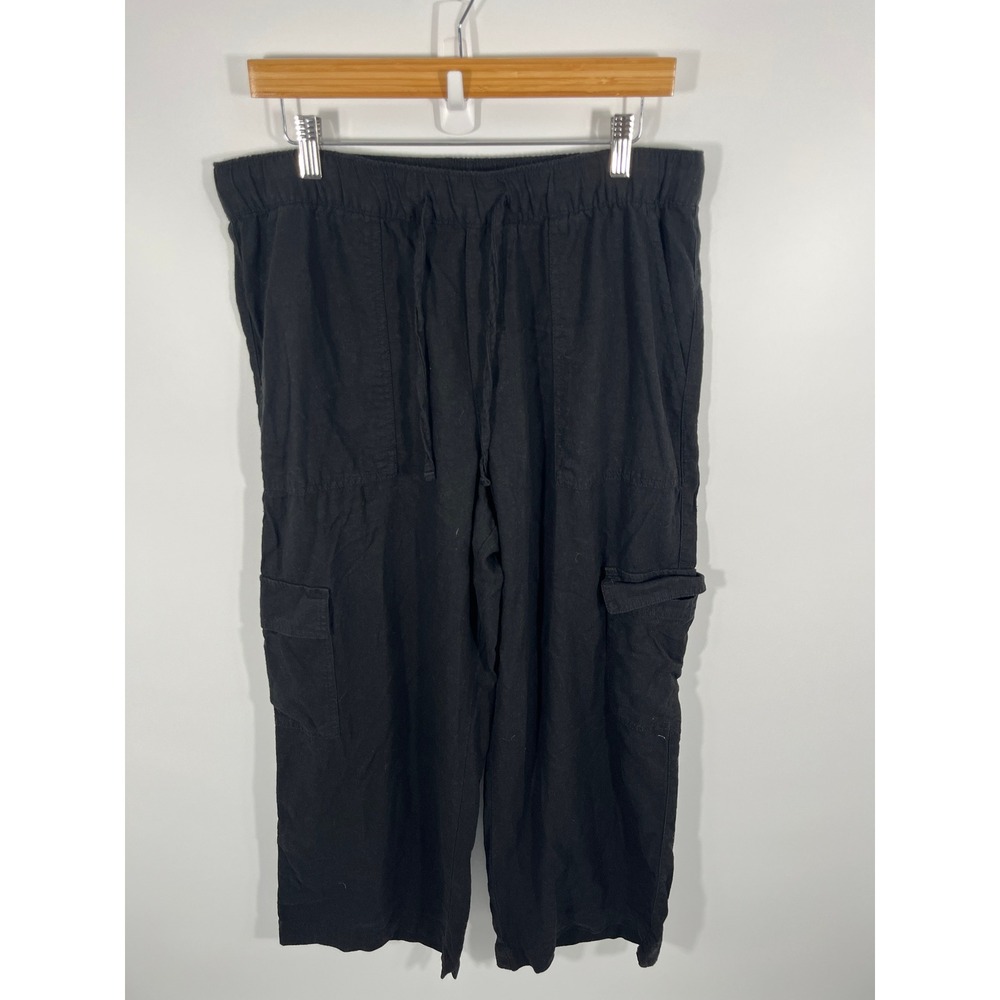 Gap Womens Linen Blend Pants Petite L Black Euro Summer Resort Minimalist Chic